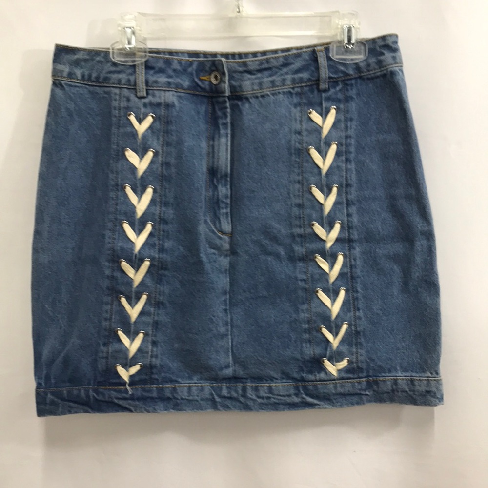 Endless Rose Denim Skirt With Lace Detail Size Large (32”)